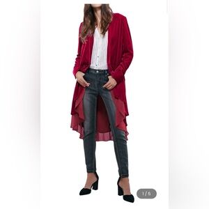 R.Vivimos Womens Ruffled Asymmetric Long Velvet Blazers Coat